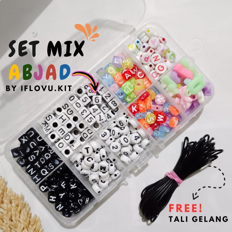 Jual Set Manik Manik Huruf Bulat Kotak pelangi | Set Mix Mote Manik ...