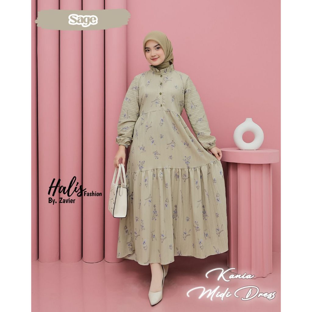 Jual Midi Dress Kania Lavenda Ori Halis Katun Shakila Abstrak Salur Polka Original Halis Fashion