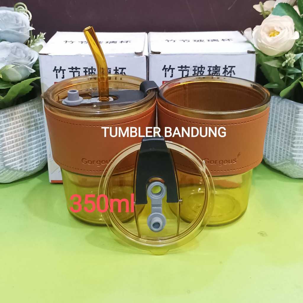 Jual Cangkir Mug Gelas Slub Glass Tutup Sedotan Kaca Cantik Lucu Unik