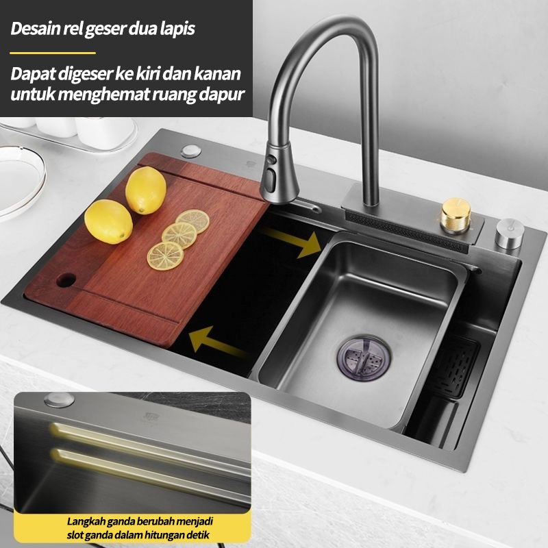 SUS304 Paket Lengkap Kitchen Sink 6045/5040/5243 Black Paket Kran Tarik Hitam /kitchen sink minimalis
