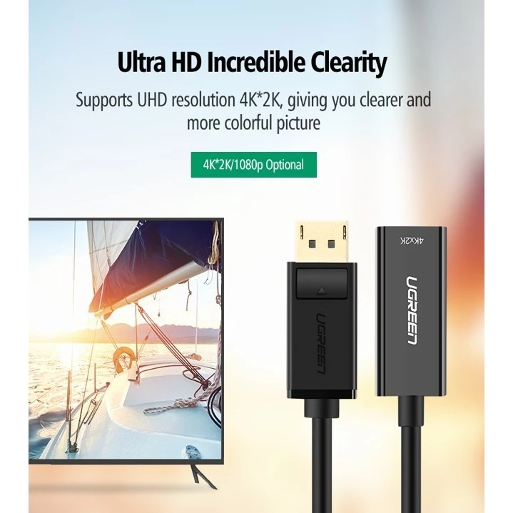 UGREEN Kabel Display Port to HDMI Male/Female 4K@30Hz 1080p@120Hz