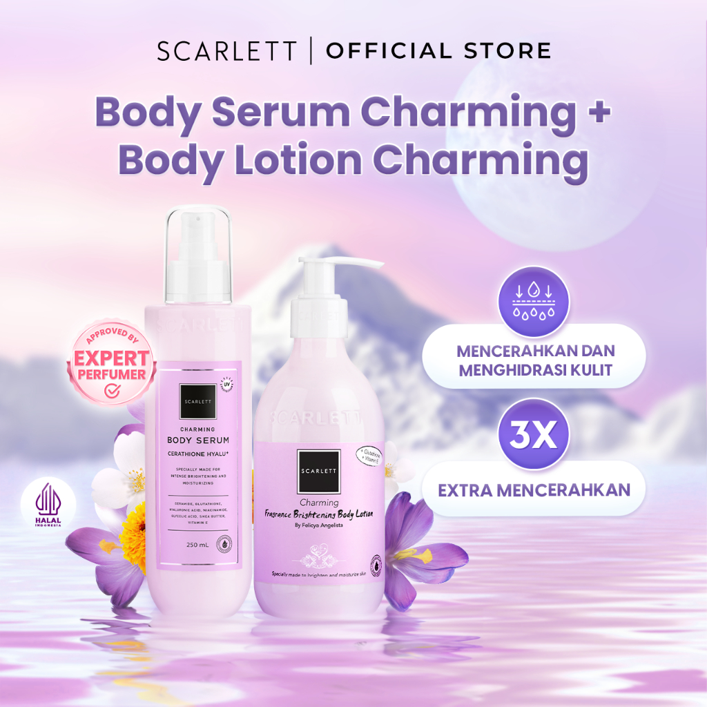 Jual Scarlett Whitening Body Serum Charming + Body Lotion Charming