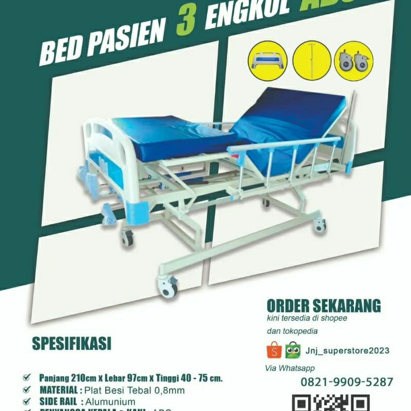 Jual BED PASIEN 3 ENGKOL ABS | RANJANG PASIEN RS 3 CRANK | TEMPAT TIDUR ...