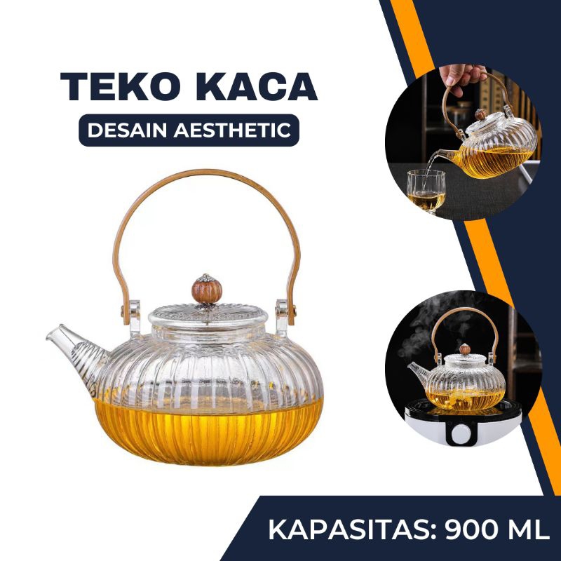 Jual Teko Teh Kaca Tahan Panas Desain Aesthetic Borosilicate Glass Teapot 900ml Shopee Indonesia 6548