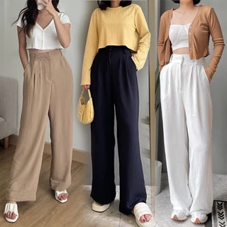 Celana Kulot Crinkle Flowy Highwaist Wanita Premium