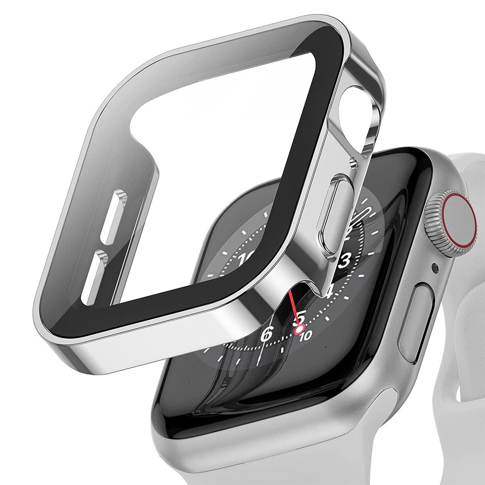 For Apple Watch Case 44mm 45mm Tempered Glass Screen Protector Case for  iwatch SE 40mm 41mm Waterproof Plating Case