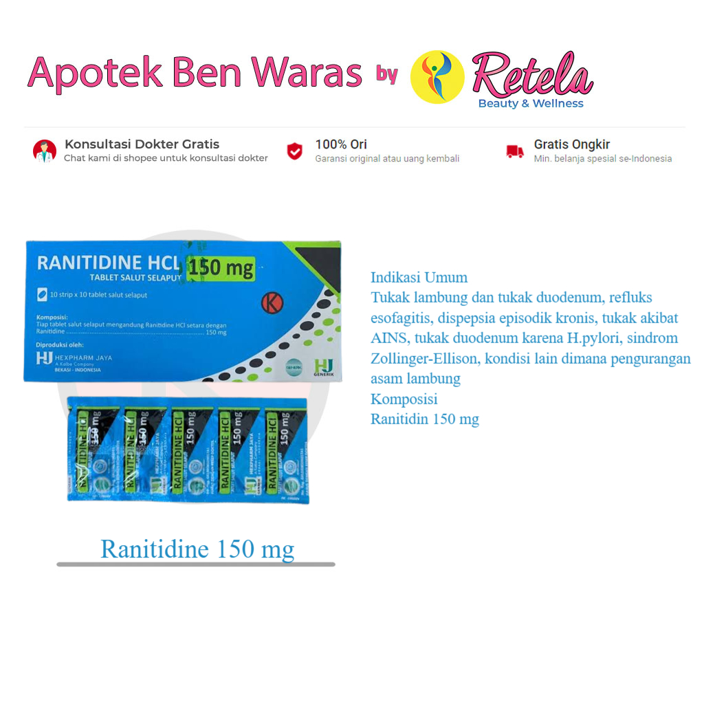 Jual Ranitidine 150 Mg 1 Box 100 Tablet Hj Tukak Lambung Tukak