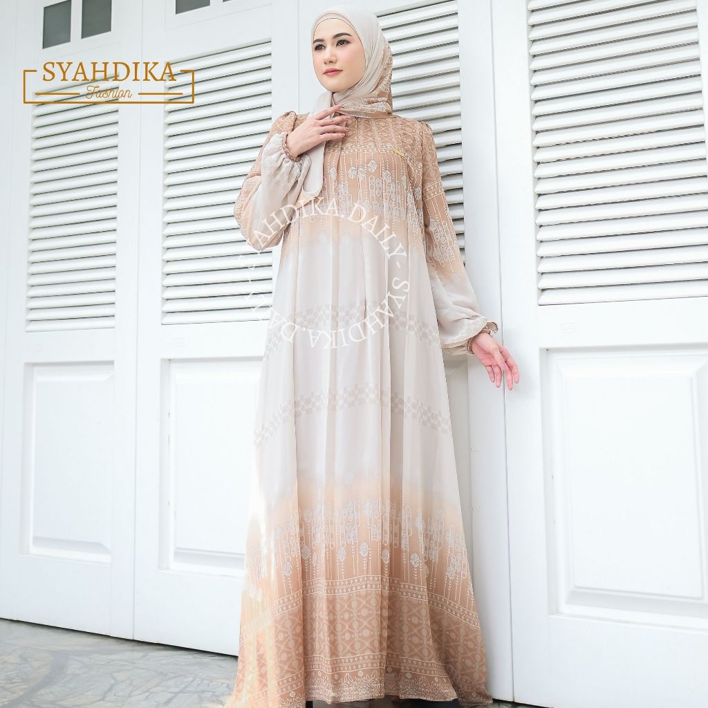 Gamis Jumbo Terbaru Ceruty Babydoll Full Furing Resleting Depan | Dress Set Hijab Jumbo Size LD 130 Premium Syahnaz By Syahdika