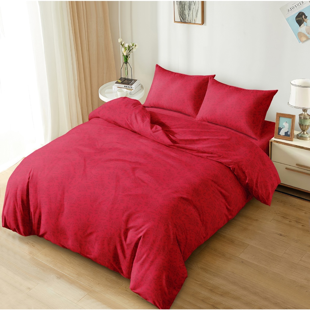 Jual Aloha Bed Cover Set King 180x200 Tinggi 20 Fitted Emboss Red