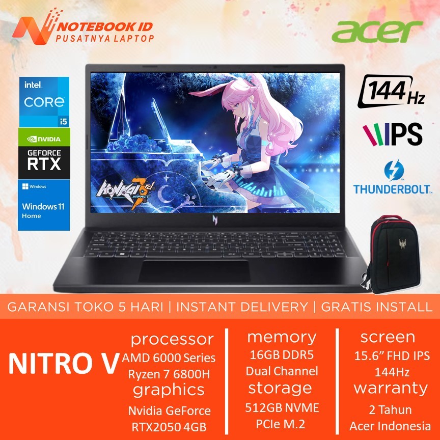 Jual Laptop Gaming Acer Nitro V 15 2023 Core i5 13420H RTX2050 4GB Ram