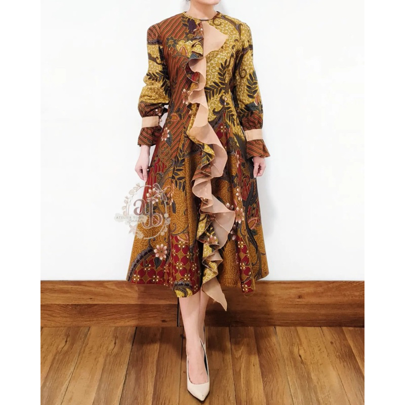 Jual [PRE ORDER] Bonita dress ruffled BATIK lengan panjang pesta formal ...