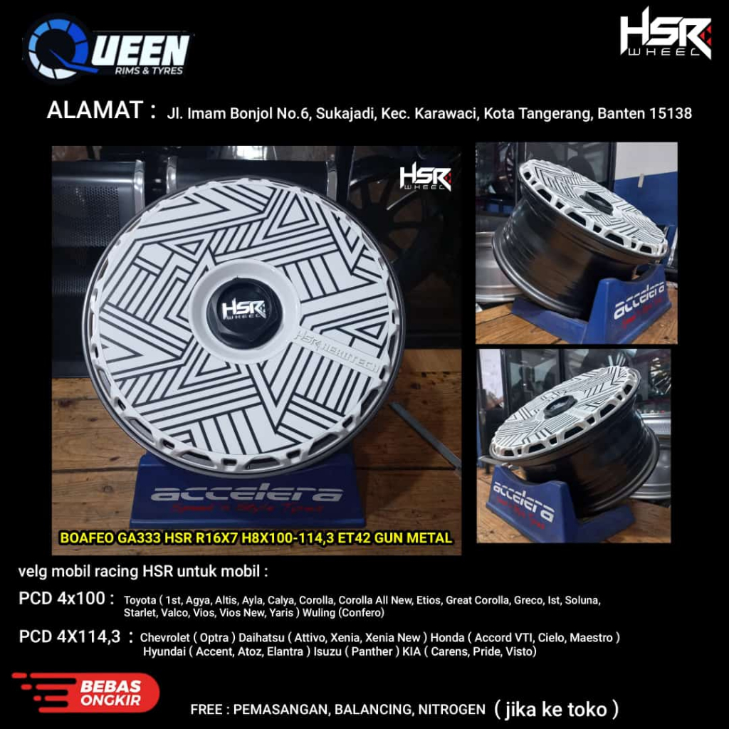 Jual velg mobil HSR boafeo R16 lubang 8 pelek untuk avanza jazz brio ...