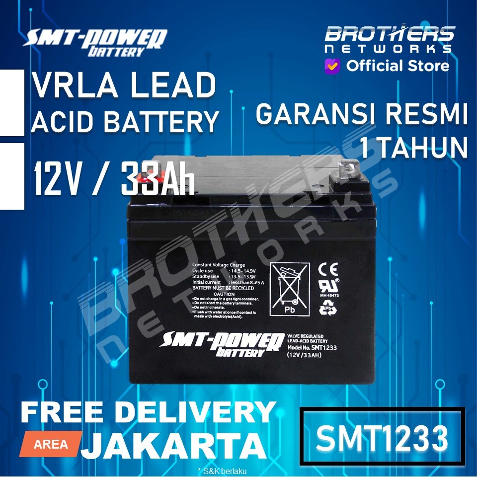 Jual BATTERY SMT VRLA 12V 33AH SMT1233 - AKI BACKUP GENSET UPS SOLAR