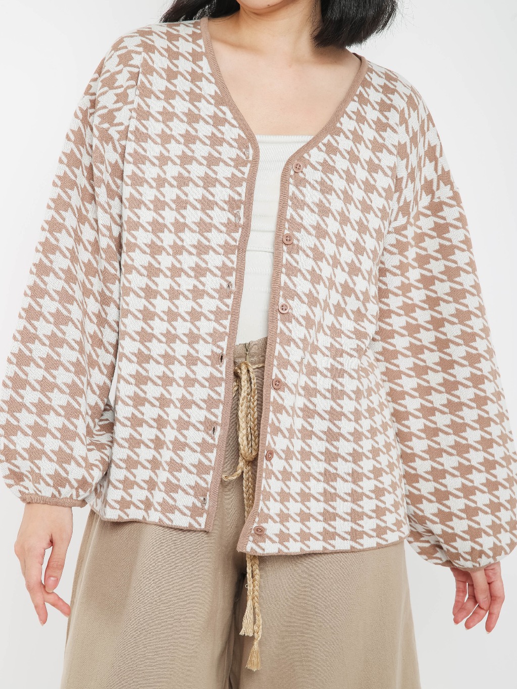 Jual COME Houndstooth Cardigan 923 (2 Warna) - Jaket Outer Luaran ...