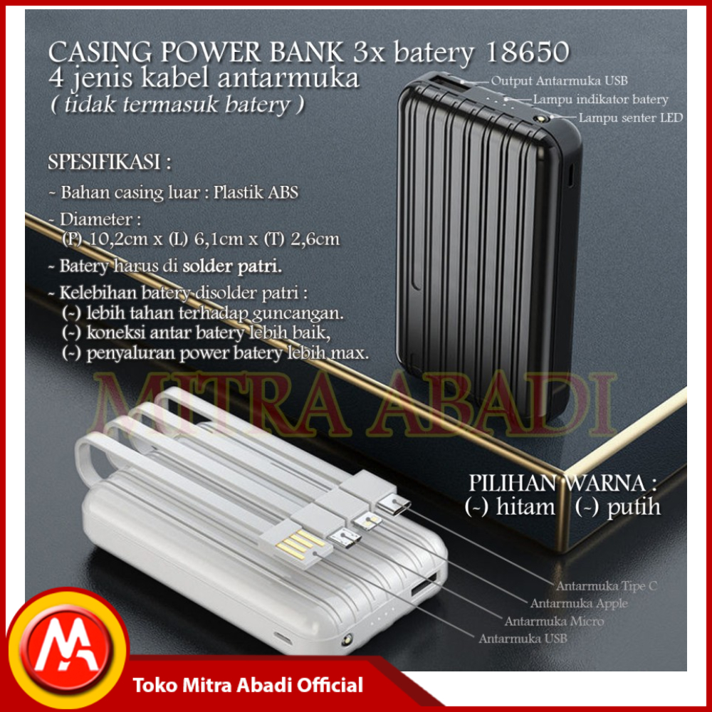 Jual Casing Power Bank 3x Baterai 18650 - 4 KABEL ANTARMUKA DIY ...