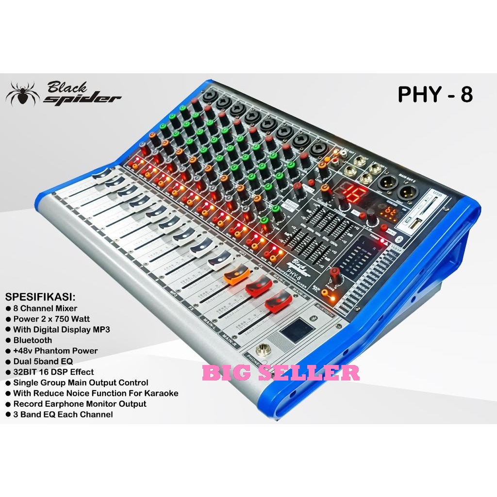 Jual Power Mixer Black Spider PHY8 PHY8 PHY 8 Channel 750W X 2