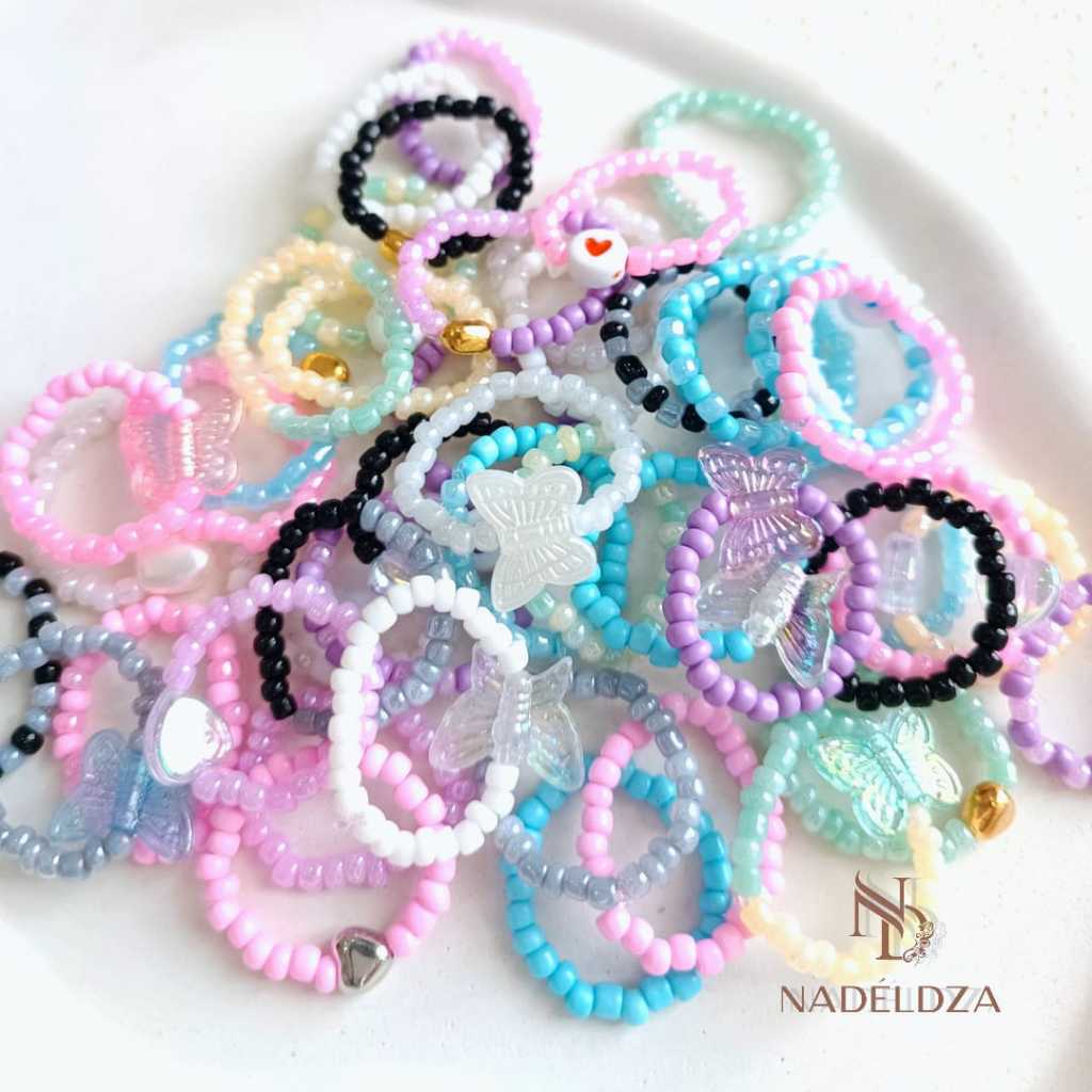 Jual [SET isi 4] Nadeldza Cincin Manik Korea Aesthetic/ Beads Ring ...
