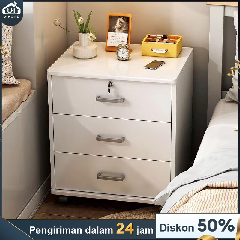 Jual Meja Nakas Bedside Table Dengan Kunci Meja Nakas Kayu Lemari Laci Penyimpanan Nakas