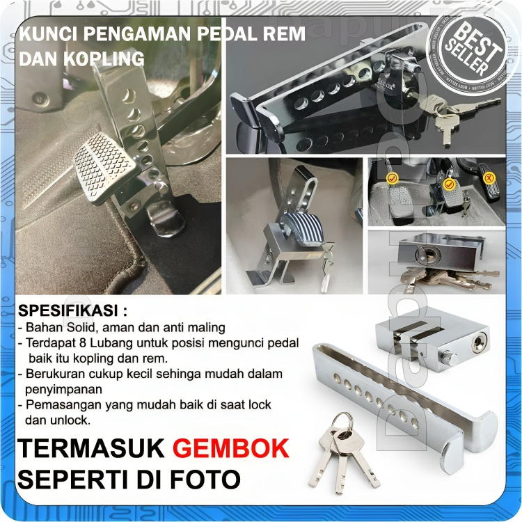 Jual Vrtec Kunci Pengaman Mobil Gembok Pedal Kopling Rem Gas Anti