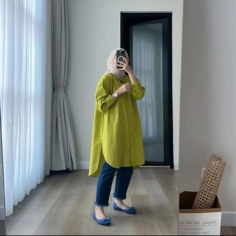 Jual Kemeja Long Tunik Kattun Linen Kemeja Oversize Kemeja Linen Panjang Shopee Indonesia