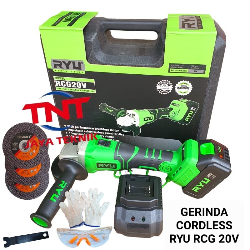 Jual MESIN GERINDA TANGAN 4 INCH CORDLESS RYU RCG 20V / MESIN GURINDA ...