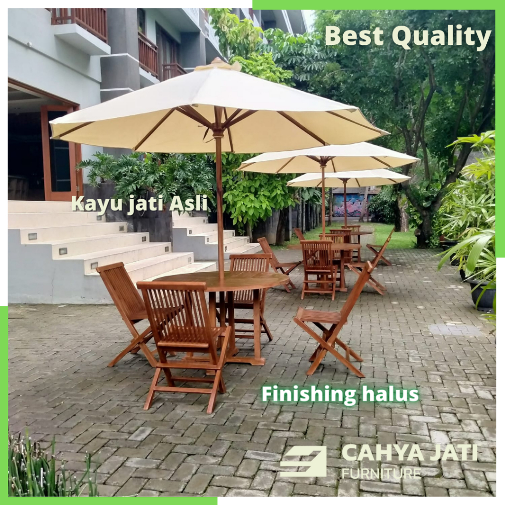 Jual Set Meja Payung Taman Cafe Outdoor Tenda Payung Cafe Kayu Jati