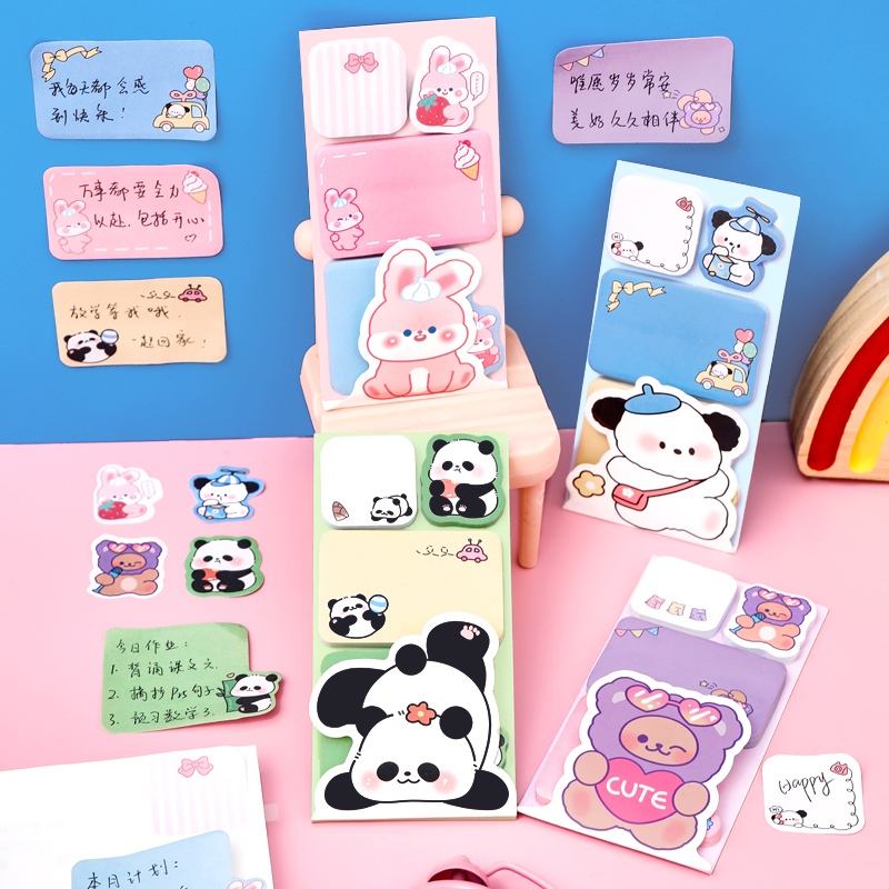 Jual 1 SET STICKY NOTES DAN STICKER 4 IN 1 MOTIF KARTUN ANIMAL LUCU ...