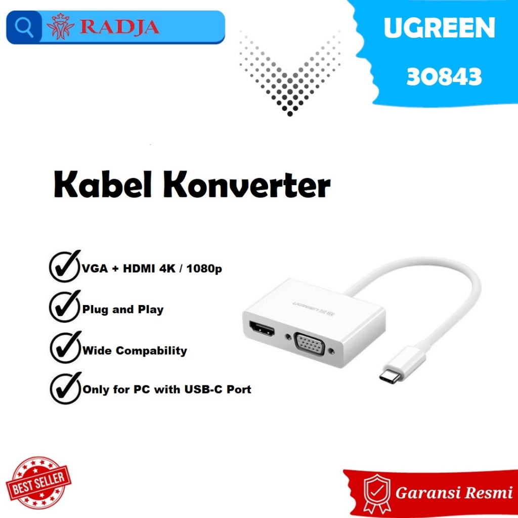 Jual Adapter Converter Ugreen 30843 USB-C to HDMI VGA Female TV ...