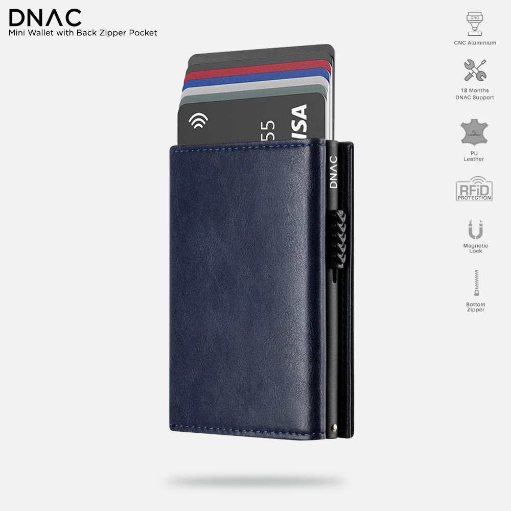 Jual DNAC Mini Wallet Card Holder RFID with Back Zipper Pocket Navy Shopee Indonesia