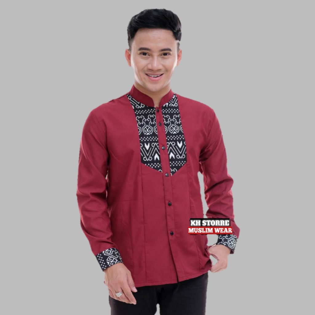 Jual BAJU MUSLIM PRIA LENGAN PANJANG VARIASI MOTIF BATIK KEMEJA MUSLIM