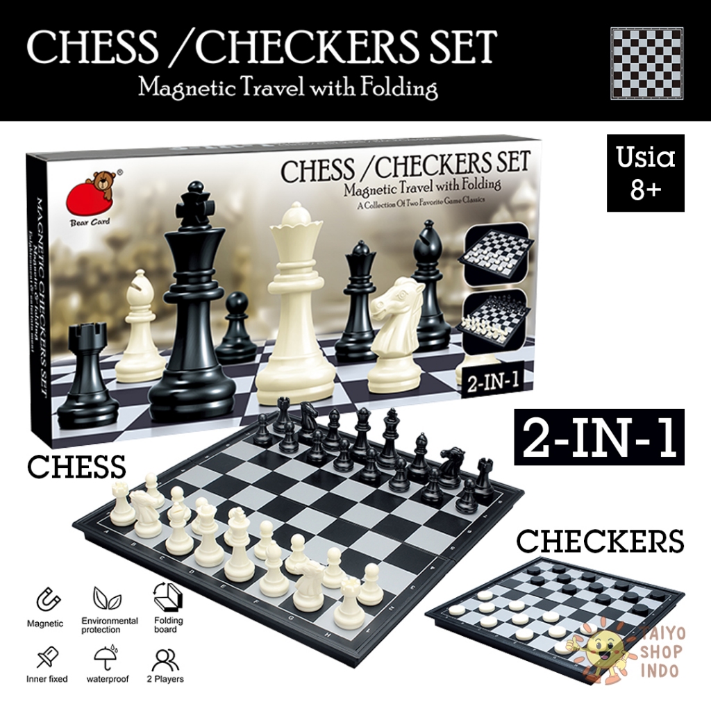 Jual TAIYO Chess & Checkers Set 2in1 Gold Silver Magnetic Board Catur ...
