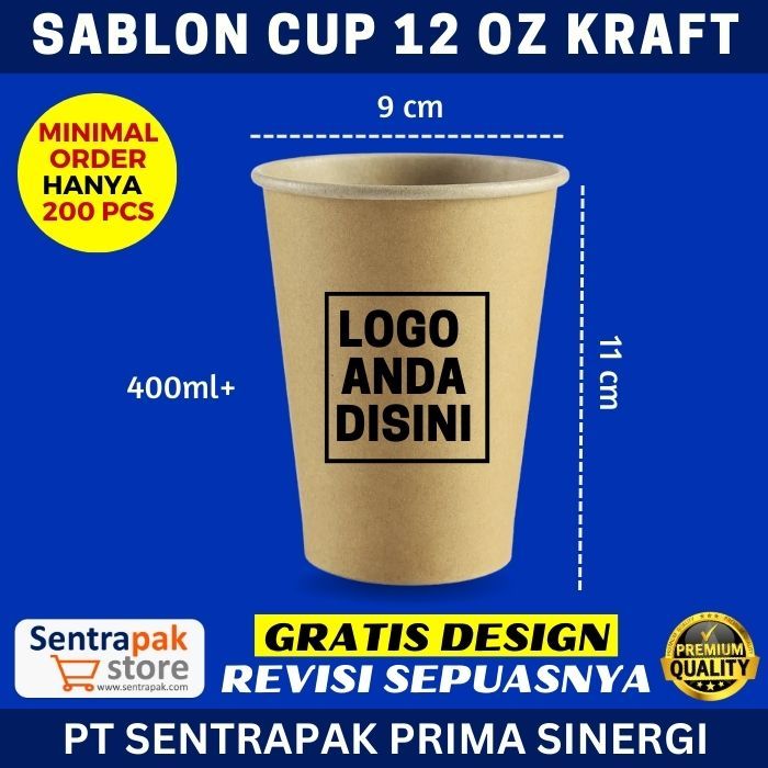 Jual Sablon paper cup 12 oz Kraft 1 warna - Sablon gelas kertas 12oz ...