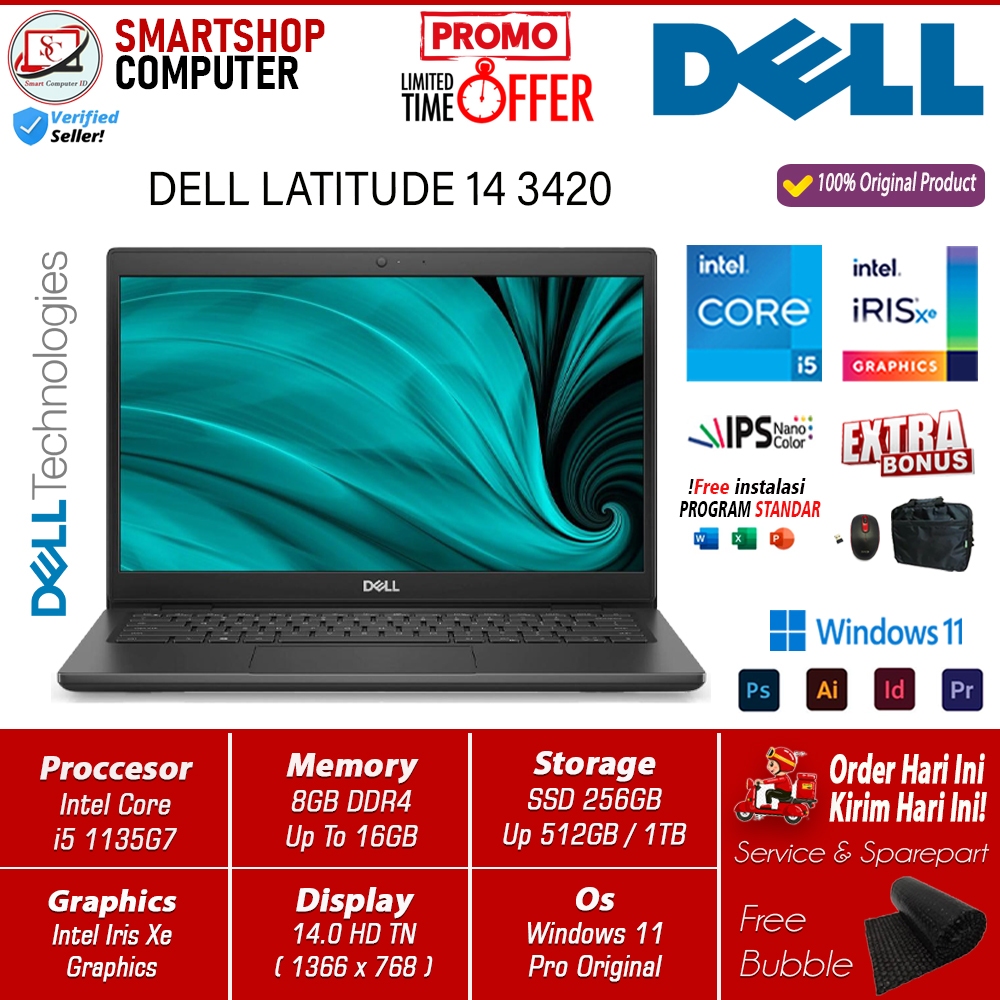 Jual LAPTOP DELL LATITUDE 14 3420 INTEL I5 1135G7 16GB 512GB SSD HD INTEL IRIS XE WINDOWS 11 PRO