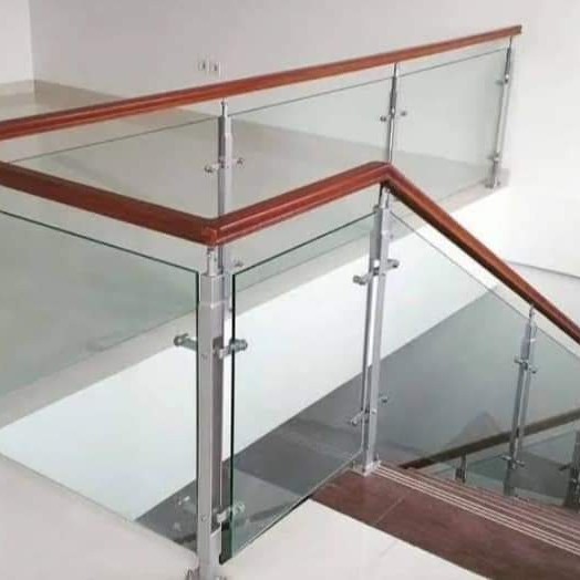 Jual railing tangga stainless kaca pegangan kayu pagar balkon mewah ...