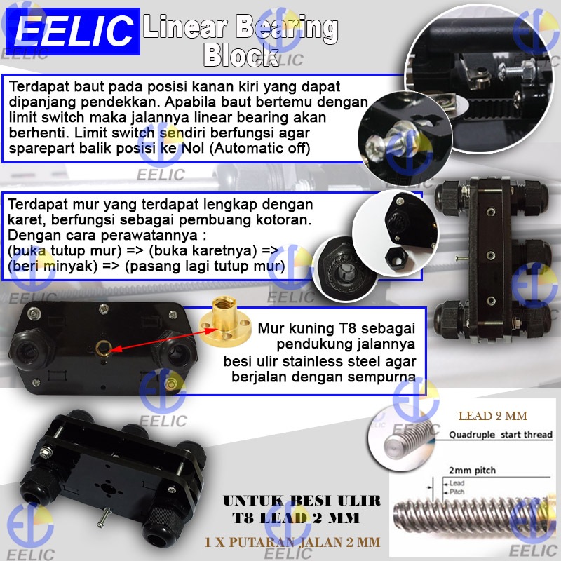 Jual EELIC SCS-70T8L2SET Linear bearing block acrylic dengan ukuran ...