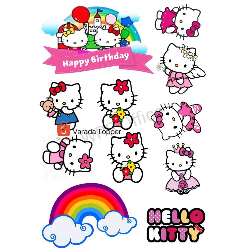 Jual Topper Cake Tema HELLO KITTY Free Request Nama/Hiasan Kue Ultah