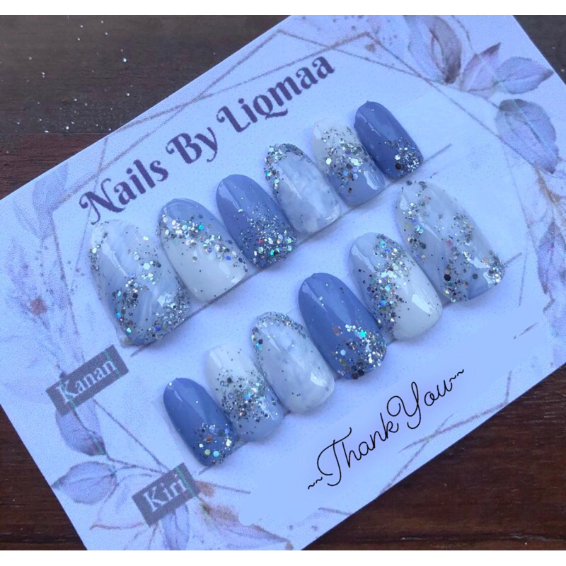 Jual KUKU PALSU ICE BLUE KOMBI / KUKU PALSU WEDDING / NAIL ART WEDDING