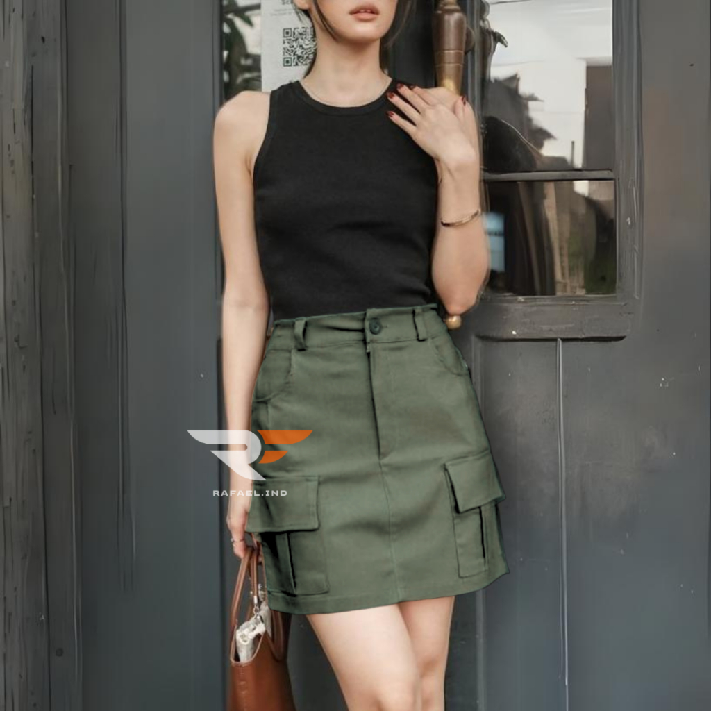 Rok Cargo Mini Skirt Trendy Rok Kekinian Bawahan Pendek Wanita Skort Korean  Style Katun Twill Polos