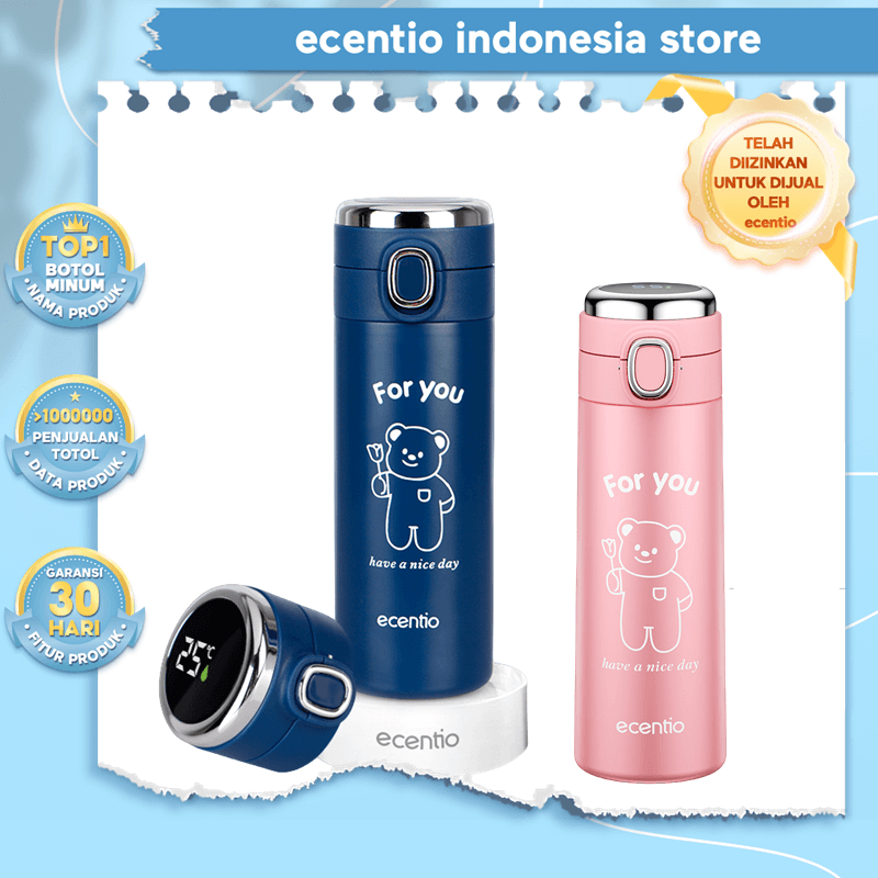 Jual Ecentio Termos Air Panas Stainless Steel Led Tombol Suhu Botol Minum Tumbler Tahan Panas