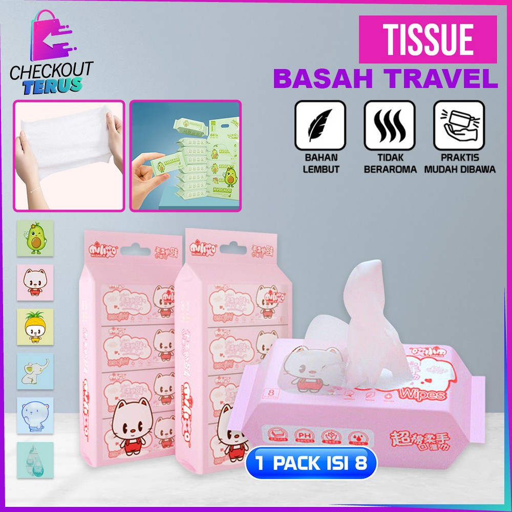 Jual CT C949 Tissue Basah Mini Karakter Travel 8in1 Wet Wipes Mini ...