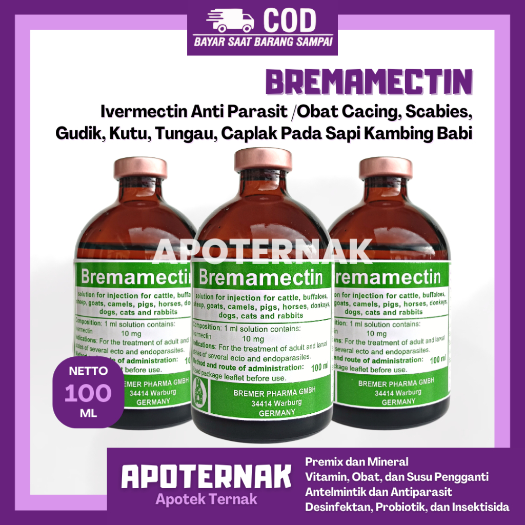 Jual BREMAMECTIN 100 Ml - Obat Anti Parasit Cacing Scabies Gudik Kutu ...