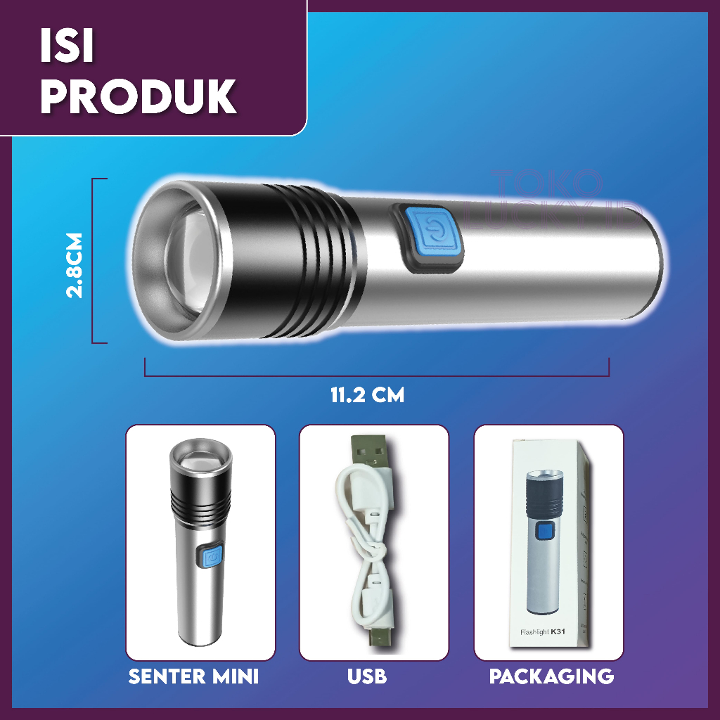 Jual Senter Mini Portable 3 Mode 100 M Cahaya Terang Aluminium ...