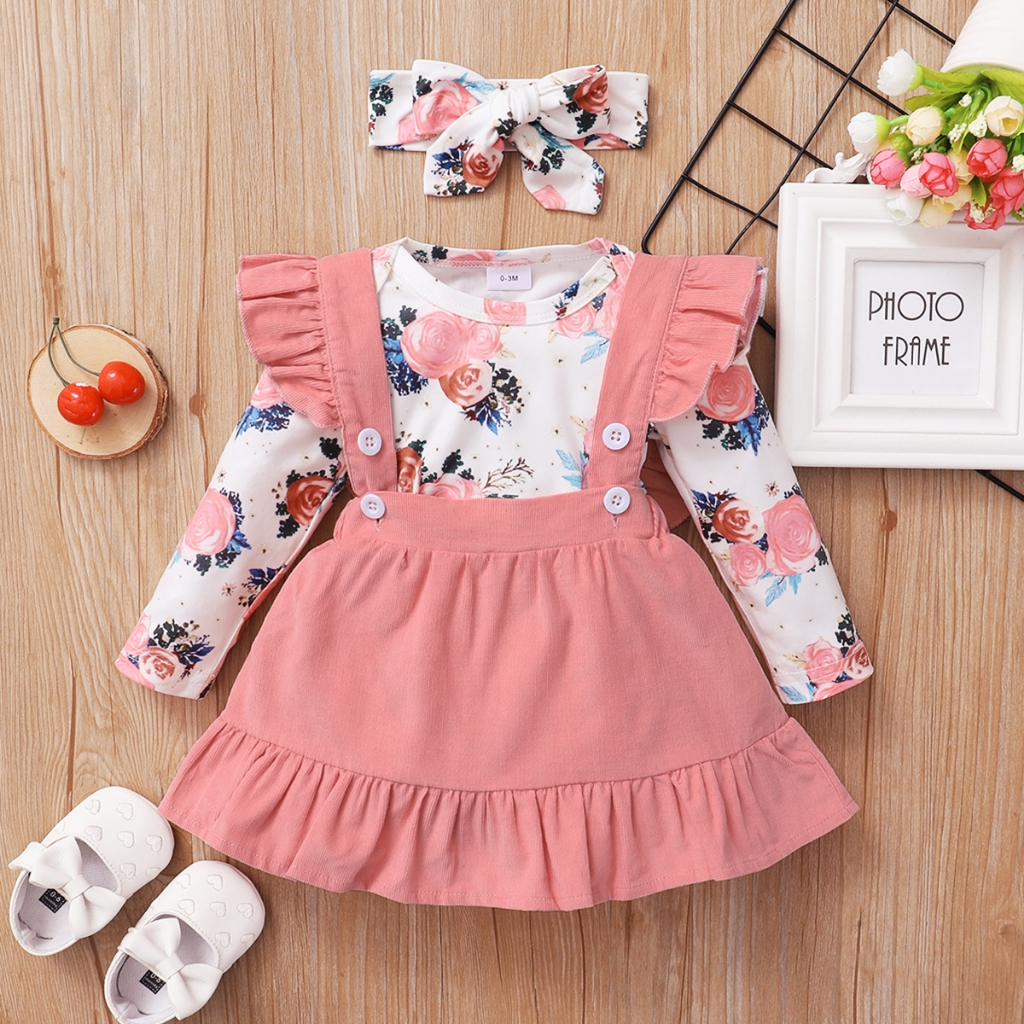 SUNNY PIGGY Baby Girl Outfit Set - Ruffle Romper & Floral Pants With