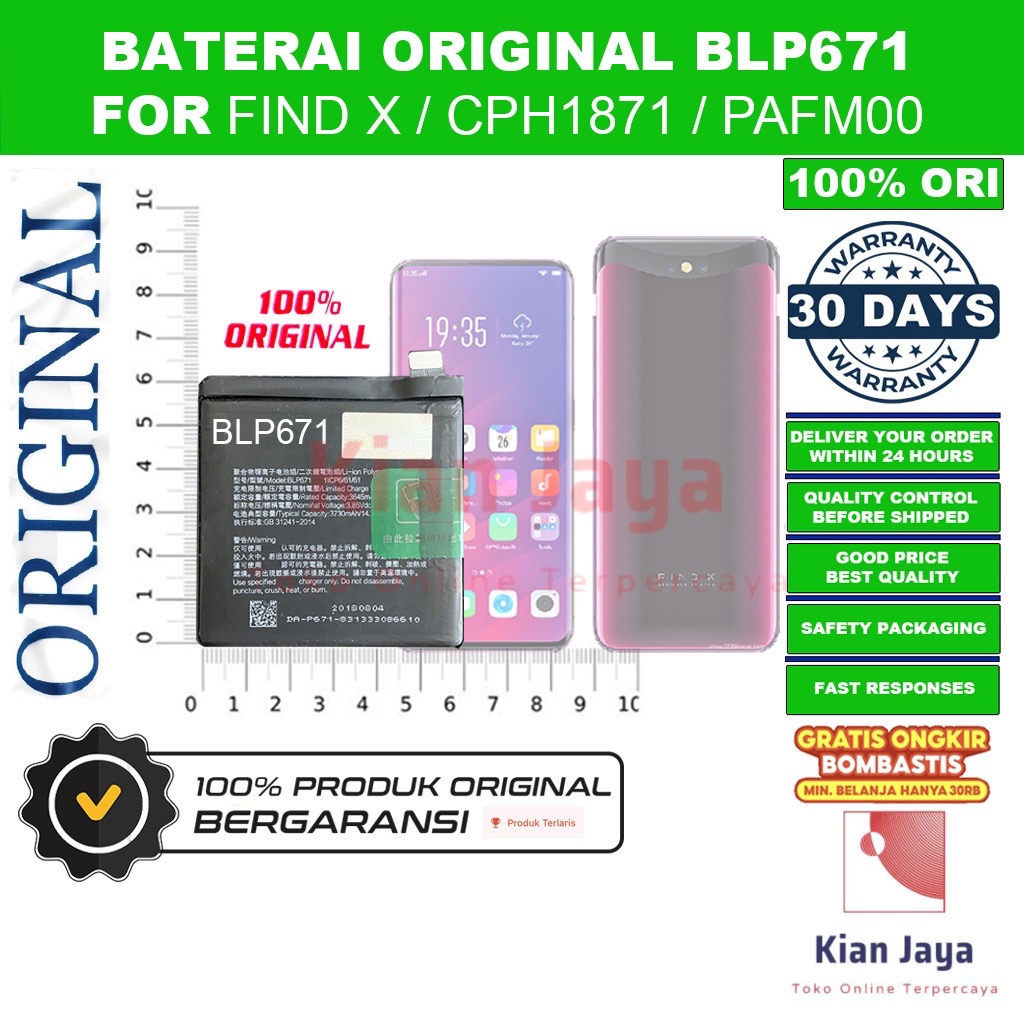 Jual [Garansi 100% Ori] BLP671 - Baterai Handphone Find X / CPH1871 ...