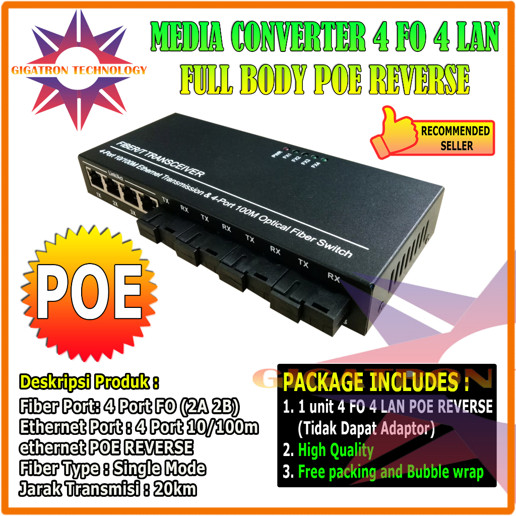Jual Media Converter 4 FO 4 LAN 4 SC 4 RJ45 POE 10/100 Mbps 12V Full ...