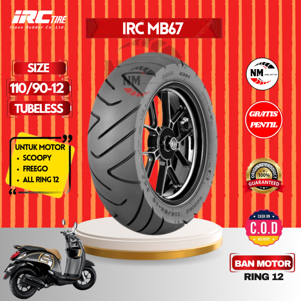 Jual Ban Scoopy Belakang IRC 110/90-12 ( MB67 ) Tubeless Scoopy Ring 12 ...