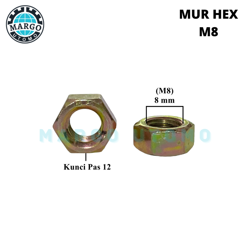 Jual Mur Nut Hex Galvanis Kuning M8 Kunci Pas 12 - 10 PCS | Shopee ...