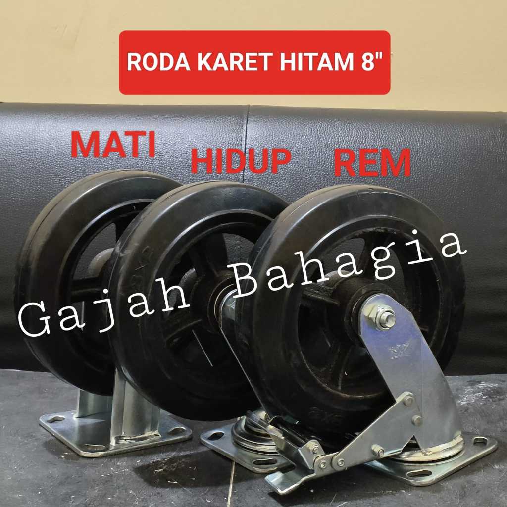 Jual Roda troli karet hitam 8 inch Heavy Duty Mati Hidup Rem Caster ...