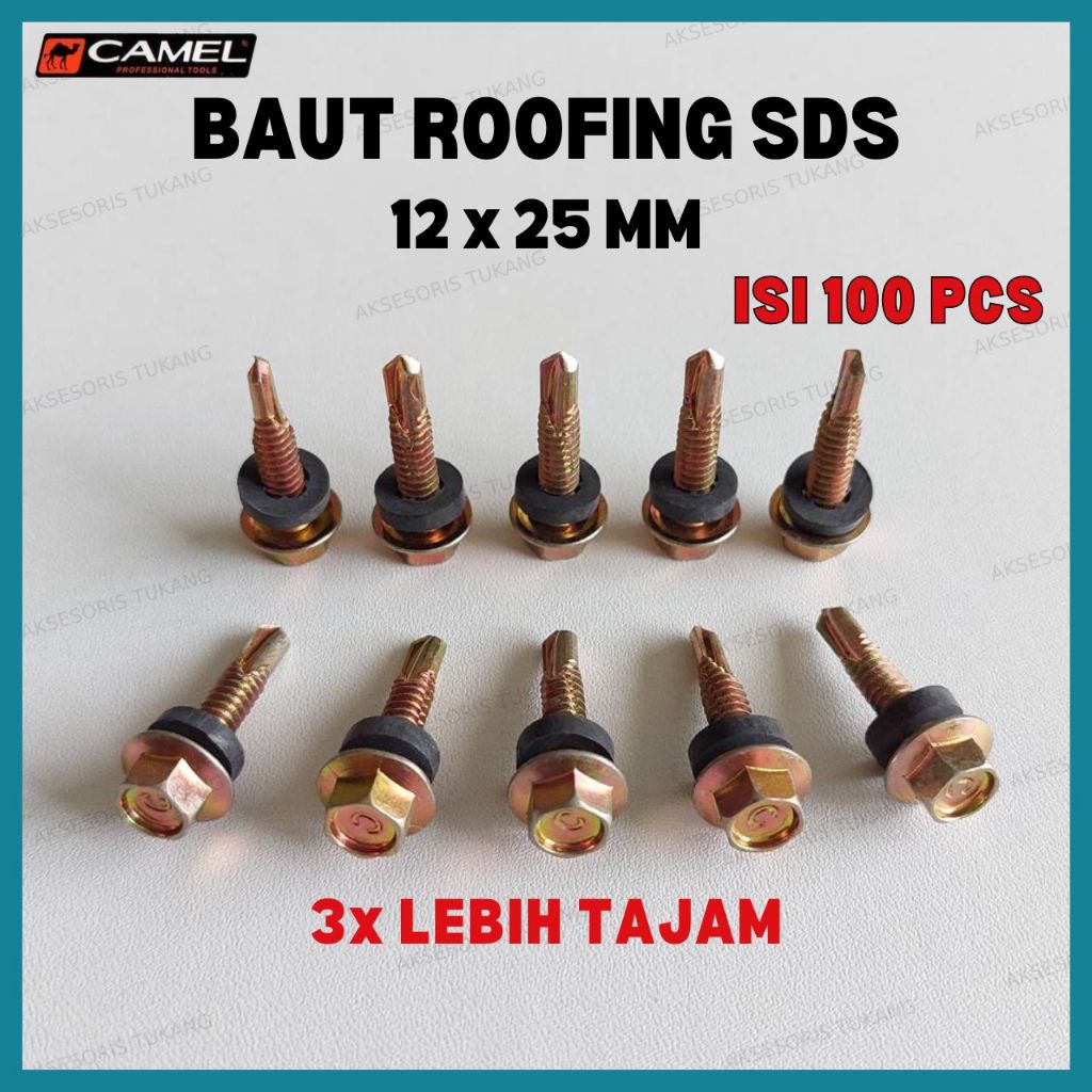 Jual Baut Roofing Camel 12x25 2.5cm Isi 100 Pcs Baut Baja Ringan SDS 12 ...