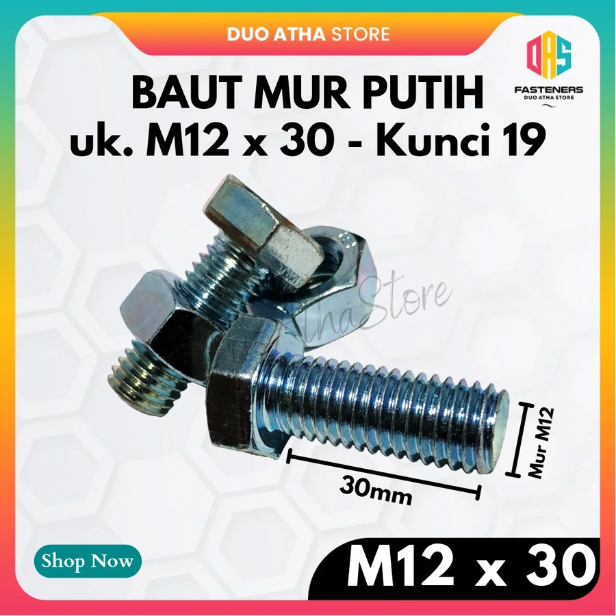 Jual BMP M12x30 Baut Mur Putih M12 X 30 Galvanis | Shopee Indonesia